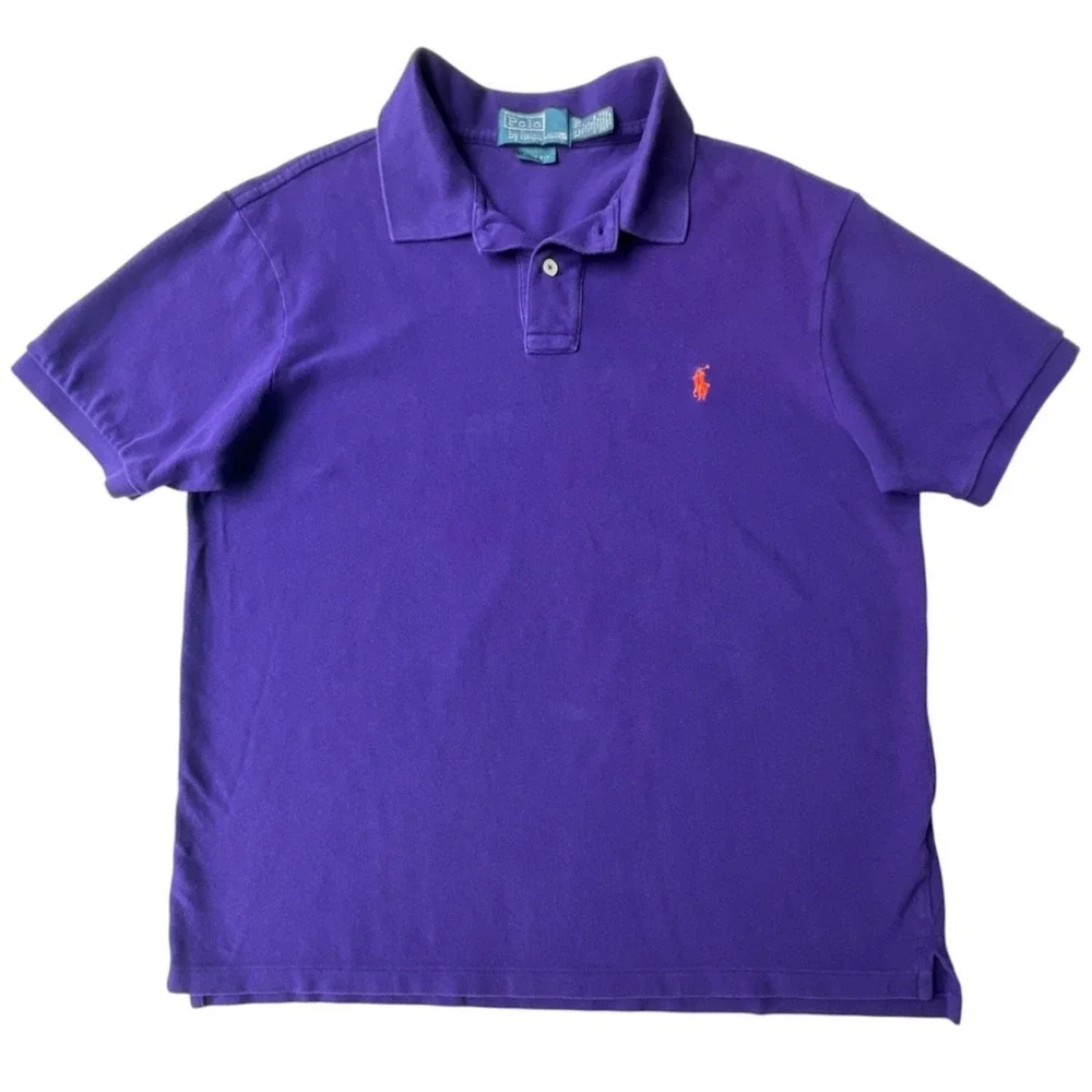 Polo Ralph Lauren Polo Shirt Mens XL Purple Pima Interlock Slim Fit Orange Pony